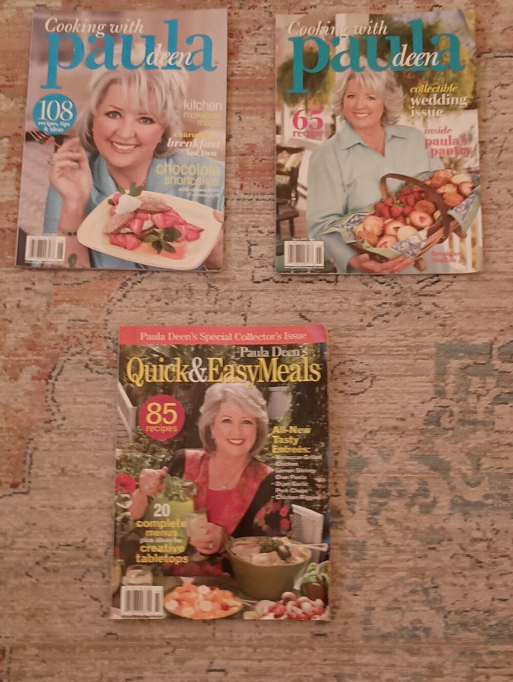 Vintage Paula Deen Cooking Magazines - Trio with Blue & Red Accents